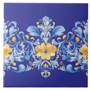 Beautiful Blue and Yellow Azulejos Ceramic Tile