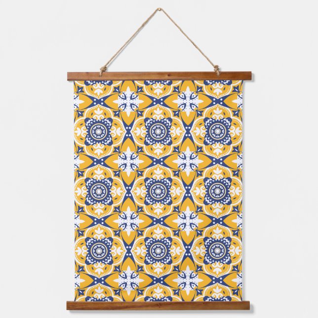 💙🤍💛 Beautiful blue and yellow Azulejos Hanging Tapestry (Front)