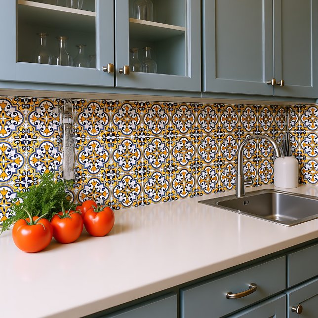 💙💛 Beautiful blue and yellow Azulejos IX, Ceramic Tile (💙💛 Beautiful blue and yellow Azulejos IX,)