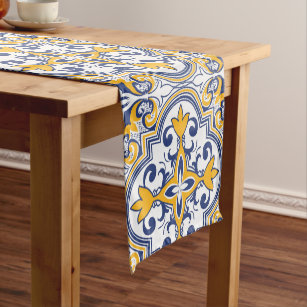 💙💛 Beautiful blue and yellow Azulejos IX, Short Table Runner