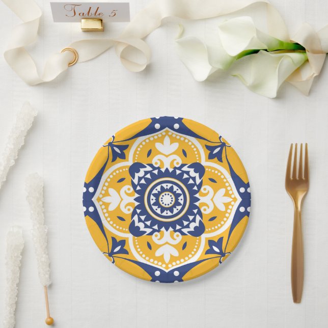 💛💙🤍 Beautiful blue and yellow Azulejos Paper Plate (Wedding)
