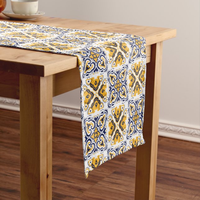 💛💙🤍 Beautiful blue and yellow Azulejos,  Short  Table Runner (In Situ)