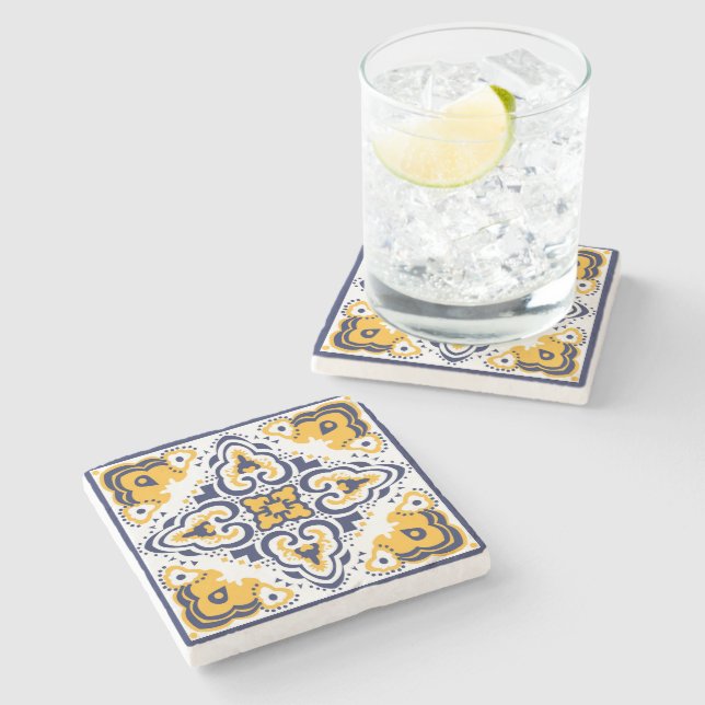 💛💙🤍 Beautiful blue and yellow Azulejos,  Stone  Coaster (Side)