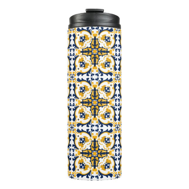 💙💛 Beautiful blue and yellow Azulejos Thermal Tumbler (Front)