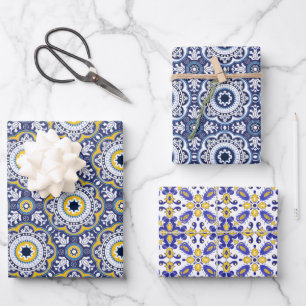 💗 Beautiful blue and yellow Azulejos, Wrapping Paper Sheet