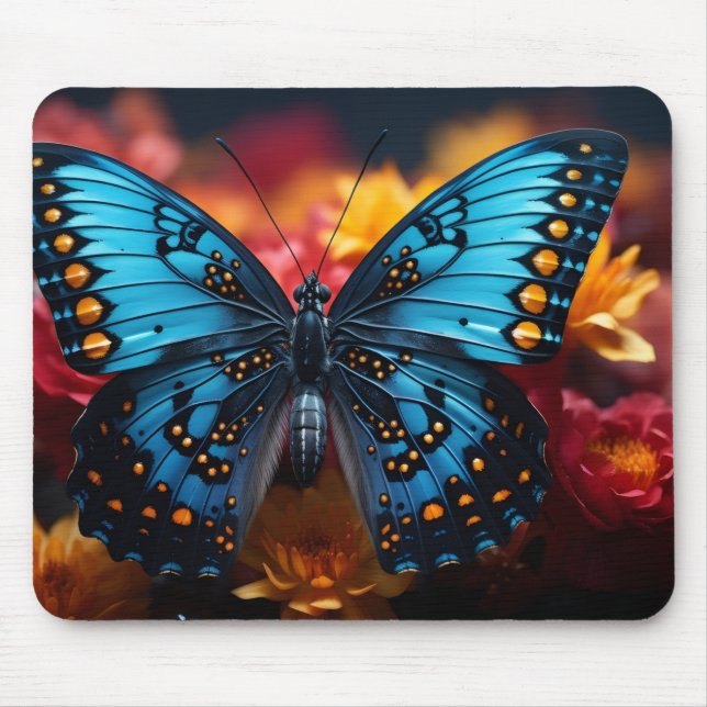 Beautiful Blue and Yellow Butterfly on Flowers  Mouse Pad (Front)