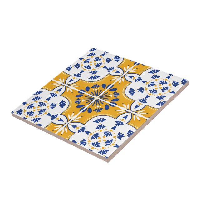 Beautiful Blue and yellow Portuguese Azulejo Ceramic Tile (Side)