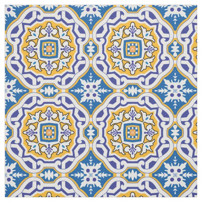💙 Beautiful blue Azulejos 004, XXL tile size Fabric (Swatch)