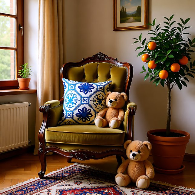 💙 Beautiful blue Azulejos,  Cushion (💙 Beautiful blue Azulejos, Throw Pillow)