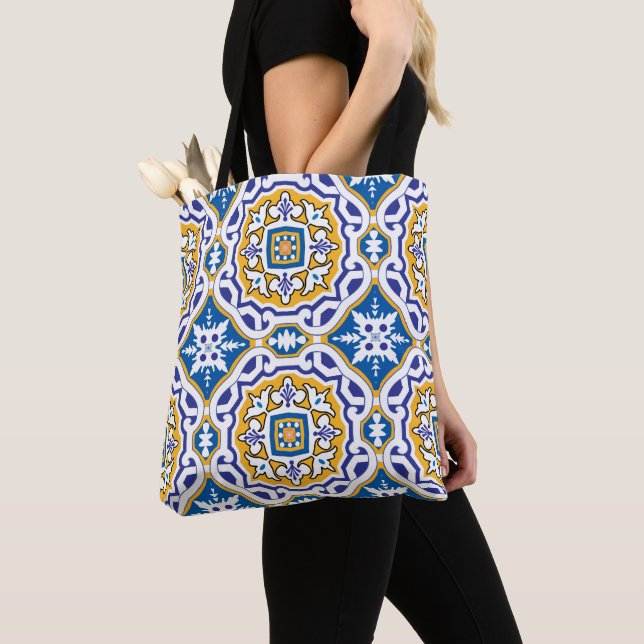 💙 Beautiful blue Azulejos IV Small tile Tote Bag (Close Up)