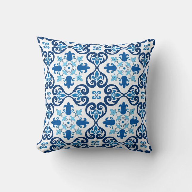 💙 Beautiful blue Azulejos, Small tile size Cushion (Front)