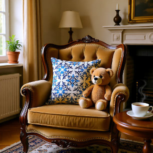 💙 Beautiful blue Azulejos, Small tile size Cushion