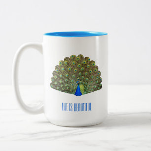 Beautiful Blue Bird Peacock Two-Tone Coffee Mug
