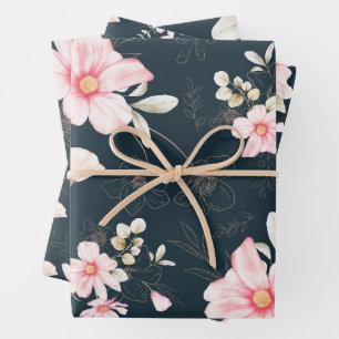 Beautiful Blue Blush Floral Pattern Wrapping Paper Sheet