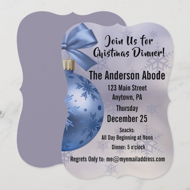 Beautiful Blue Bobble Ornament on a Silk Ribbon Invitation (Front/Back)