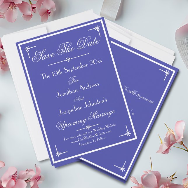 Beautiful Blue Boho Luxury Classic Chic Wedding  Save The Date (Beautiful Blue with White Script - Boho Luxury Classic Chic Wedding Save The Date Cards.)