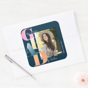 Beautiful Blue Bold Font Photo 2024 Graduation Square Sticker