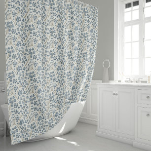 Beautiful Blue Botanical Floral Pattern Shower Curtain