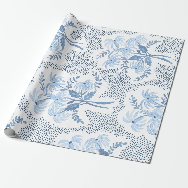 Beautiful blue bouquets wrapping paper (Unrolled)