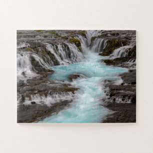 Beautiful Blue Bruarfoss Waterfall in Iceland Jigsaw Puzzle