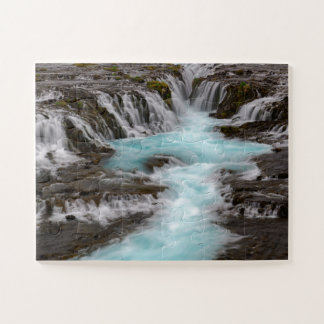 Beautiful Blue Bruarfoss Waterfall in Iceland Jigsaw Puzzle