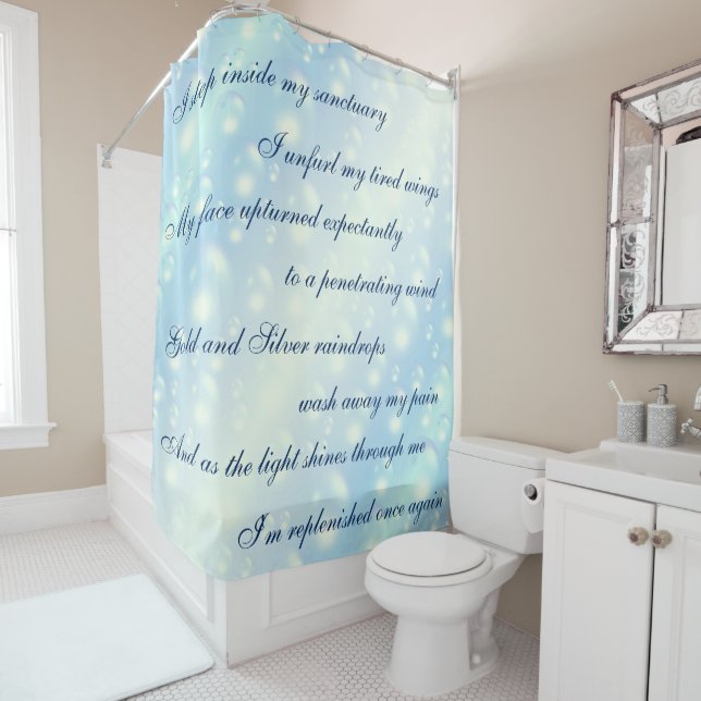 Beautiful Blue Bubbles Cleansing Mantra design Shower Curtain (In Situ)