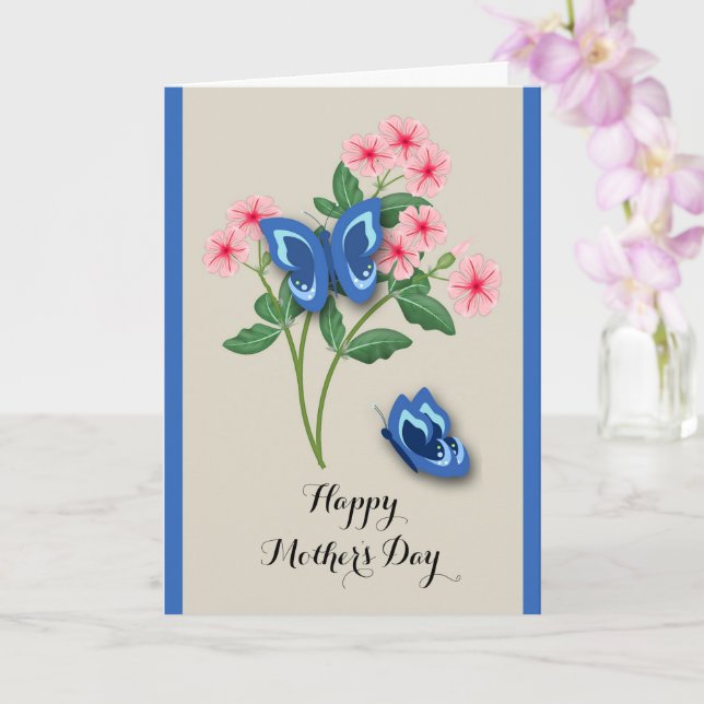 Beautiful Blue Butterflies - Flowers Mother's Day Card (Orchid)