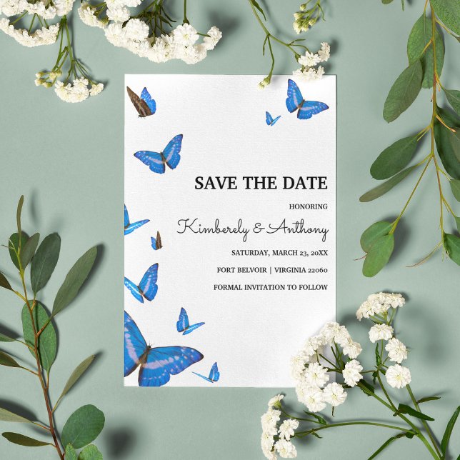 Beautiful Blue Butterflies Wedding Save the Date (Creator Uploaded)
