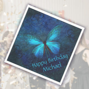 Beautiful Blue Butterfly Birthday Napkin