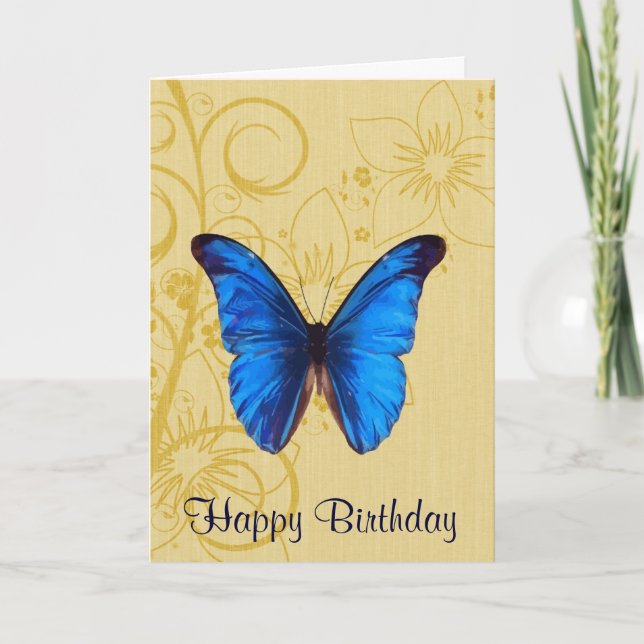 Beautiful Blue Butterfly Birthday Vintage art Card (Front)