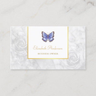Beautiful Blue Butterfly Elegant Rose White Marble Business Card