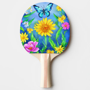 Beautiful Blue Butterfly in a Flower Meadow Ping Pong Paddle