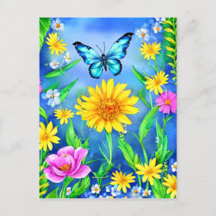 Beautiful Blue Butterfly in a Flower Meadow Postcard