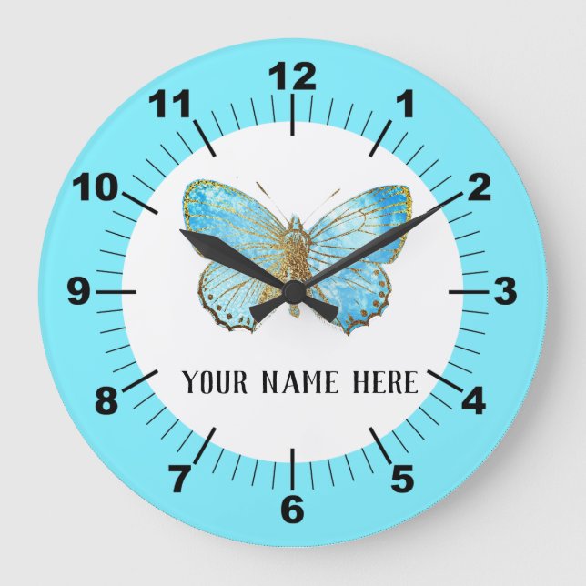 Beautiful Blue Butterfly Large Clock (Front)