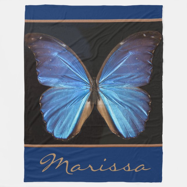 Beautiful Blue Butterfly Photography Fleece Blanket (Front)