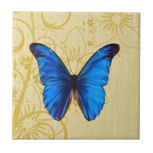 Beautiful Blue Butterfly Vintage art Tile