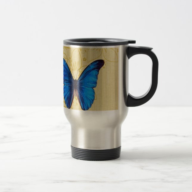 Beautiful Blue Butterfly Vintage art Travel Mug (Right)