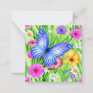 Beautiful Blue Butterfly with flowers Watercolor Card
