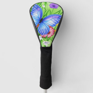 Beautiful Blue Butterfly with flowers Watercolor Golf Head Cover