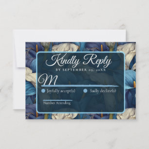 Beautiful Blue Calla Lilies Petal Vintage Wedding RSVP Card