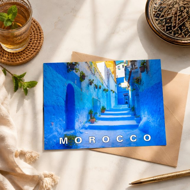 Beautiful Blue Chefchaouen Moroccan Architecture Postcard (Morocco Chefchaouen Blue City. )