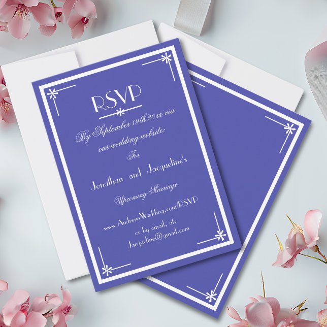 Beautiful Blue Chic Wedding Website RSVP Card (Beautiful Blue with White Script - Classic Chic RSVP Cards.)