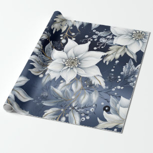 Beautiful Blue Christmas Floral  Wrapping Paper