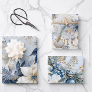 Beautiful Blue Christmas Mix Wrapping Paper Sheet