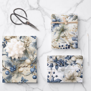 Beautiful Blue Christmas Mix Wrapping Paper Sheet