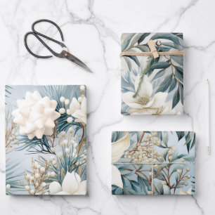 Beautiful Blue Christmas Mix Wrapping Paper Sheet