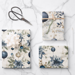 Beautiful Blue Christmas Mix Wrapping Paper Sheet