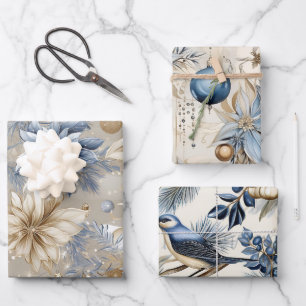 Beautiful Blue Christmas Mix Wrapping Paper Sheet