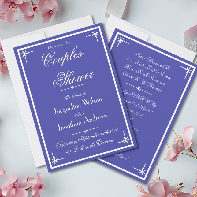 Beautiful Blue - Cool Classic Chic Couples Shower Invitation (Beautiful Blue with White Script - Cool Classic Chic Couples Shower Invitation)