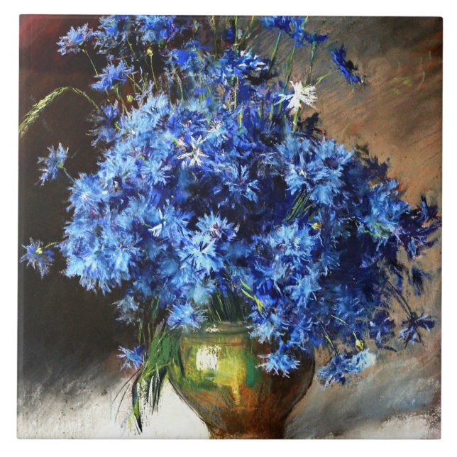 Beautiful Blue Cornflowers Ceramic Tile (Front)